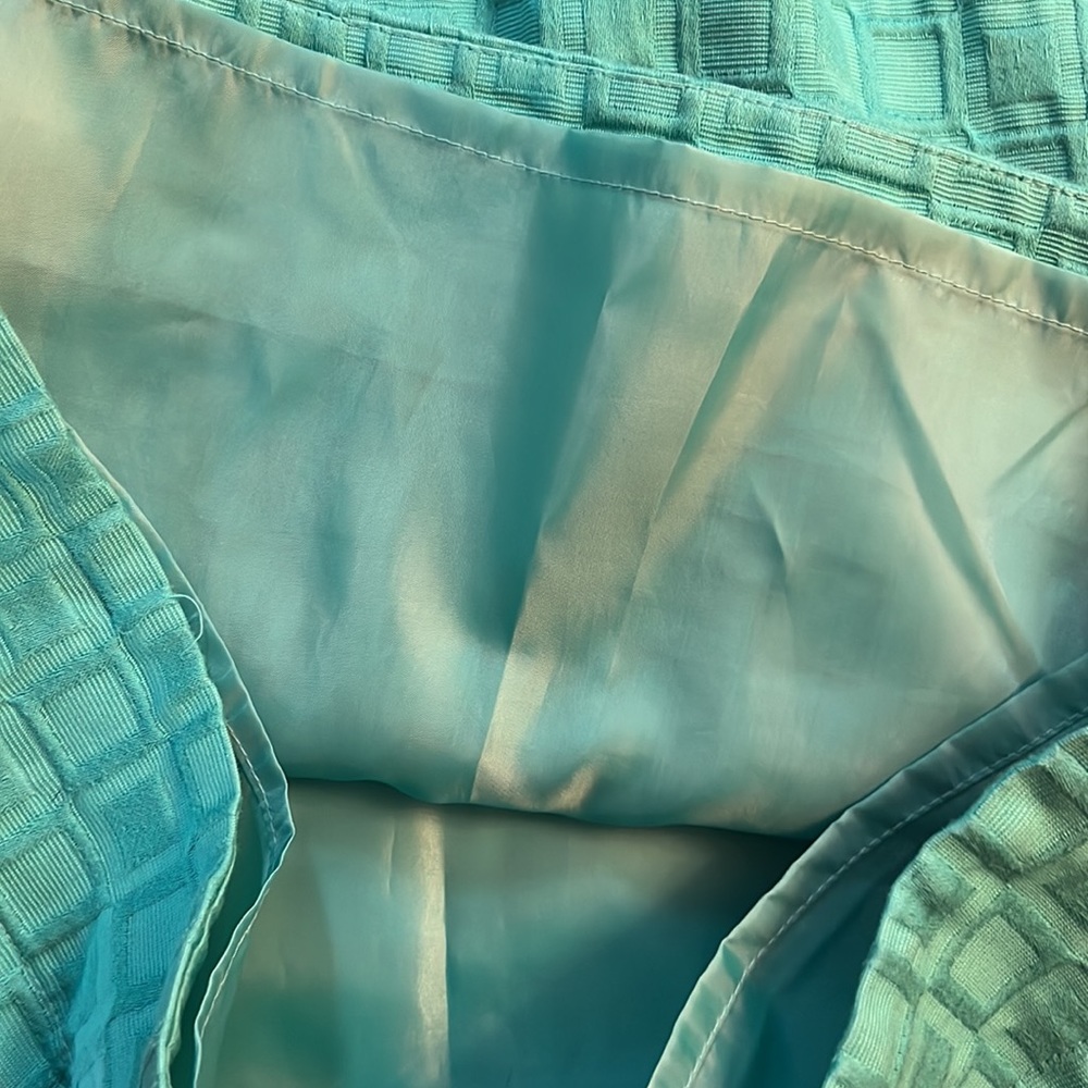 Taylor Ruffled Collar Teal Square Pattern Lined D… - image 6